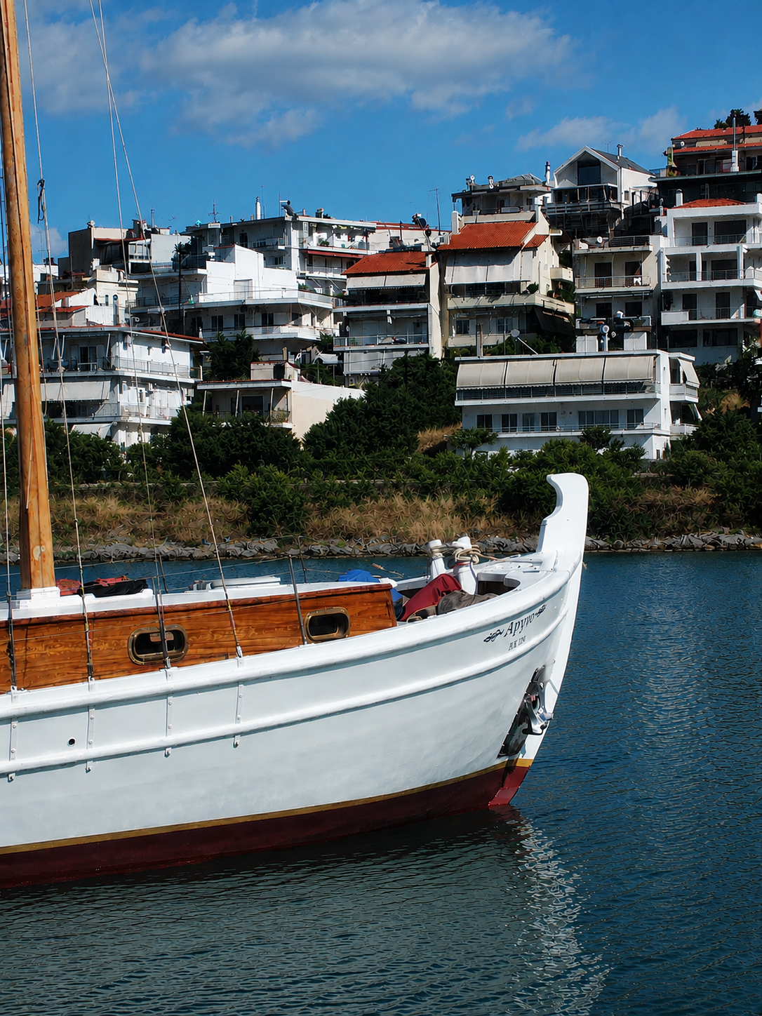 ATHINA's bow in the marina