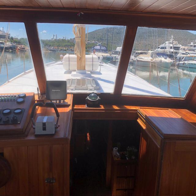 Wooden helm and forward deck of ATHINA